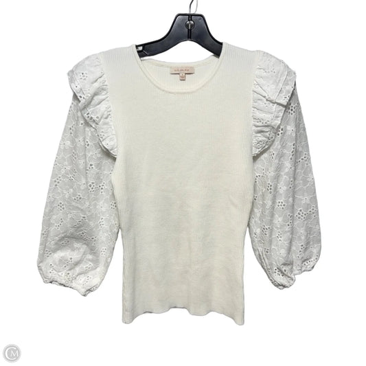 Eyelet Sleeve Top Long Sleeve By Skies Are Blue In White, Size: S