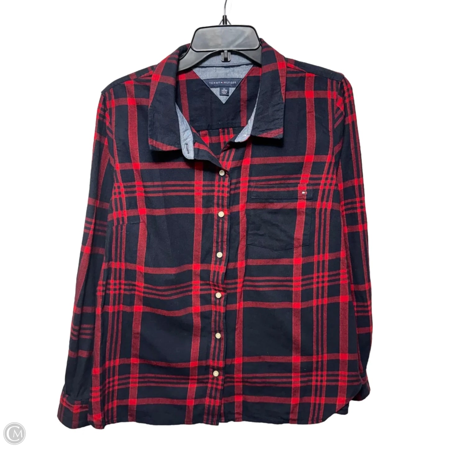 Top Long Sleeve By Tommy Hilfiger In Plaid Pattern, Size: Xl