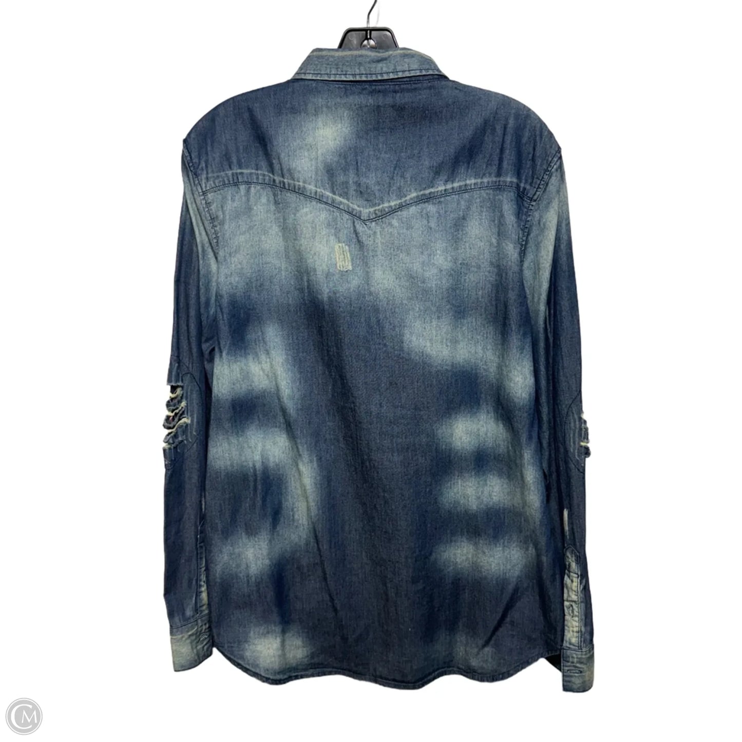Distressed Top Long Sleeve By Vintage Havana In Blue Denim, Size: L