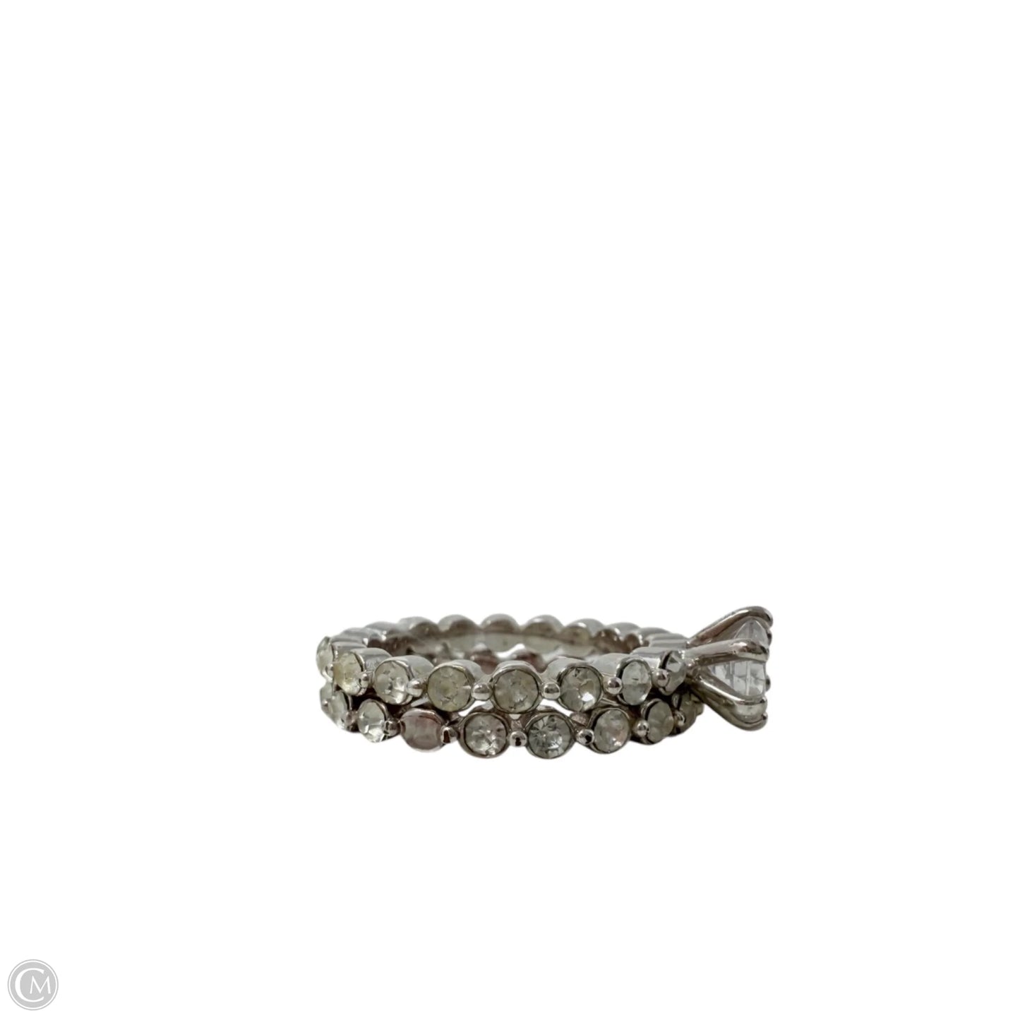 Silver Tone Clear Stone Wedding Band Set