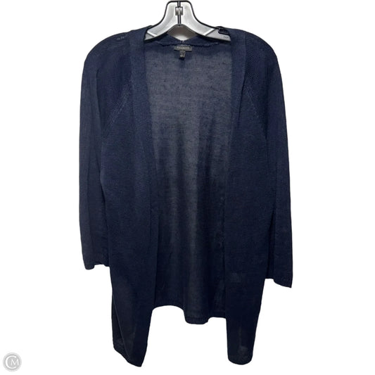 Linen Lightweight Sweater Cardigan By Talbots In Navy, Size: L
