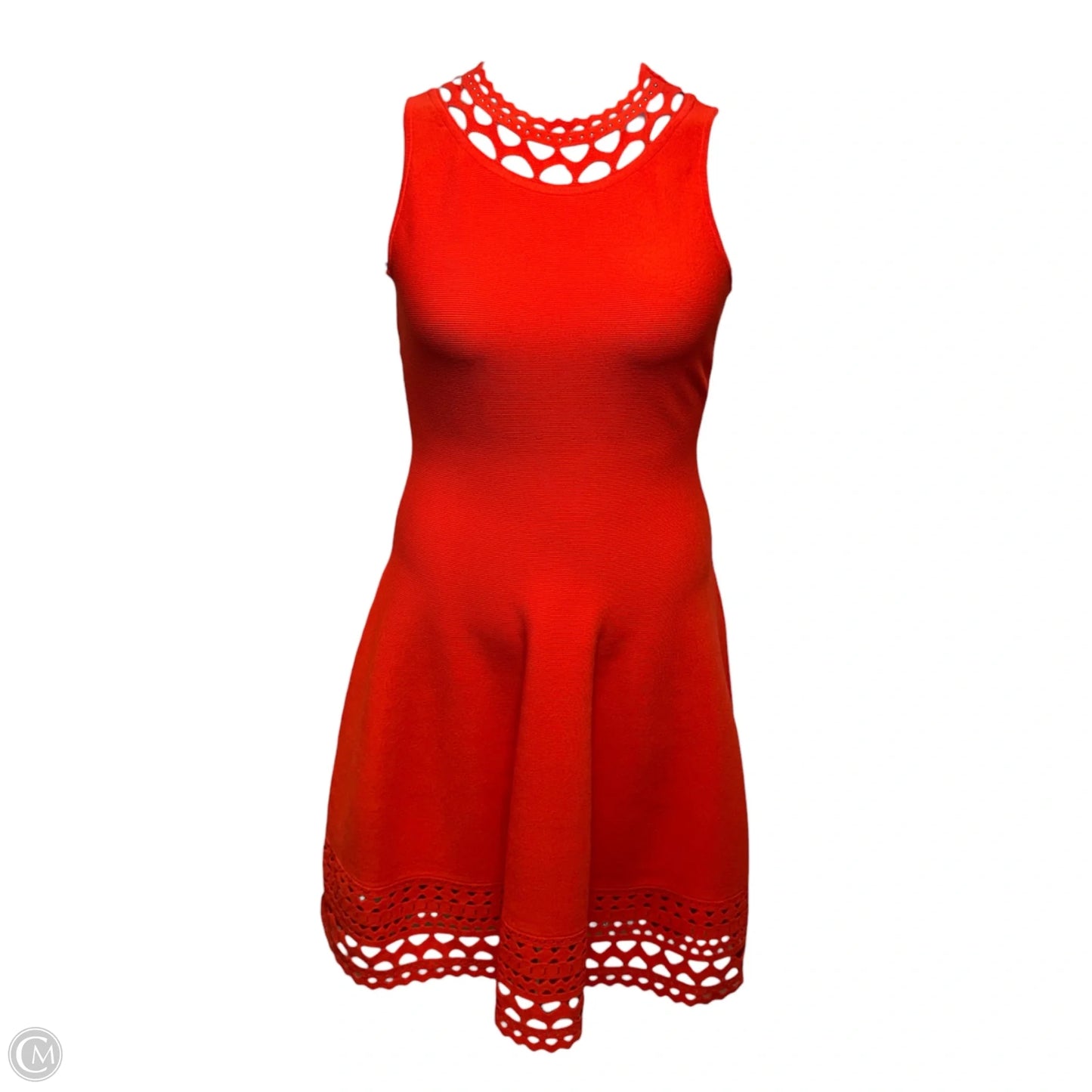 Chain Link Laser Cut Fit & Flare Dress Designer By Milly In Coral, Size: M