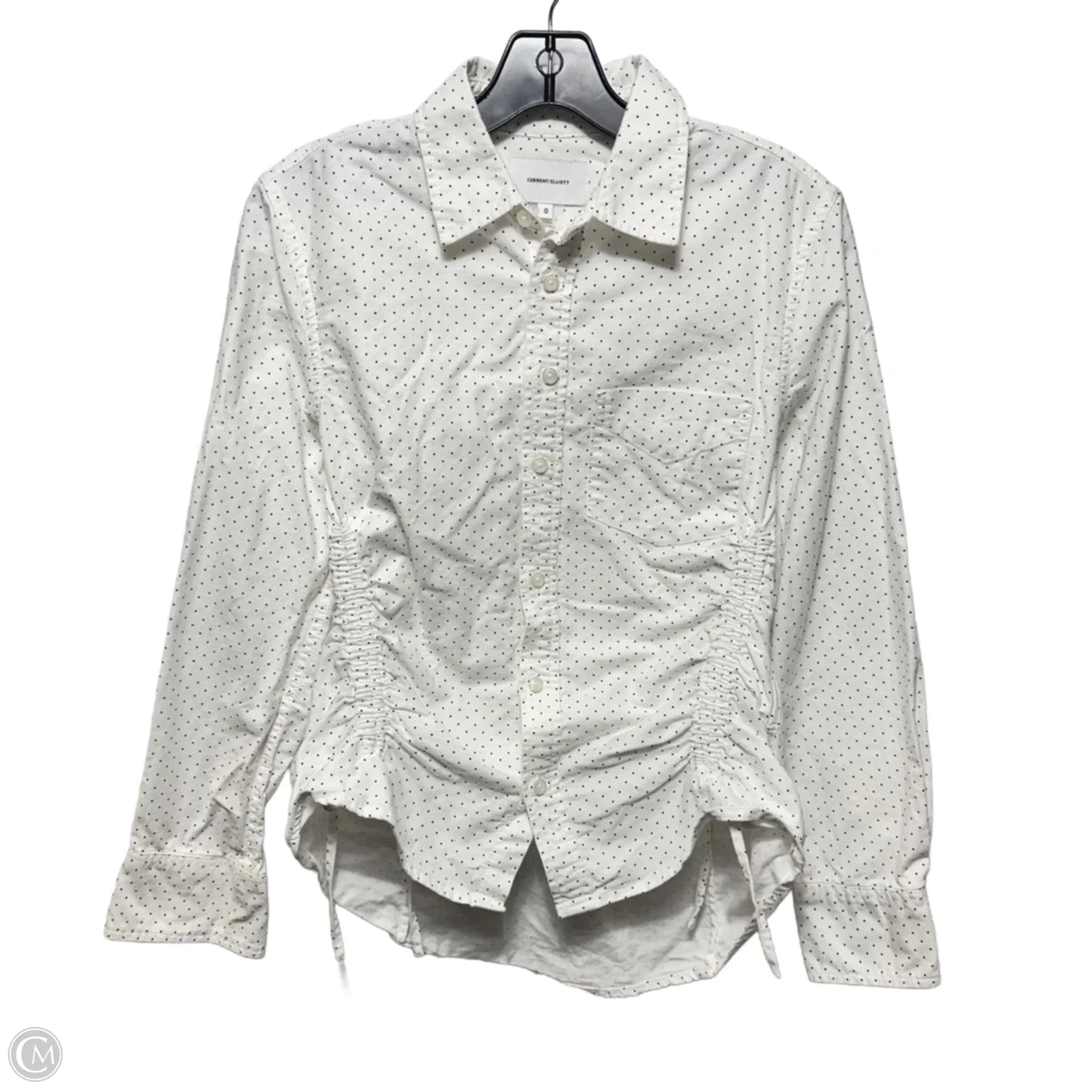 Ruched Waist Collared Top Long Sleeve By Current Elliott In Polkadot Pattern, Size: 0