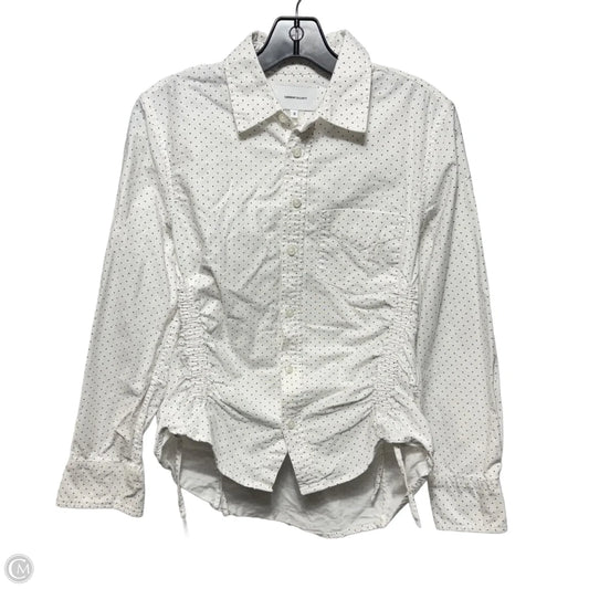Ruched Waist Collared Top Long Sleeve By Current Elliott In Polkadot Pattern, Size: 0