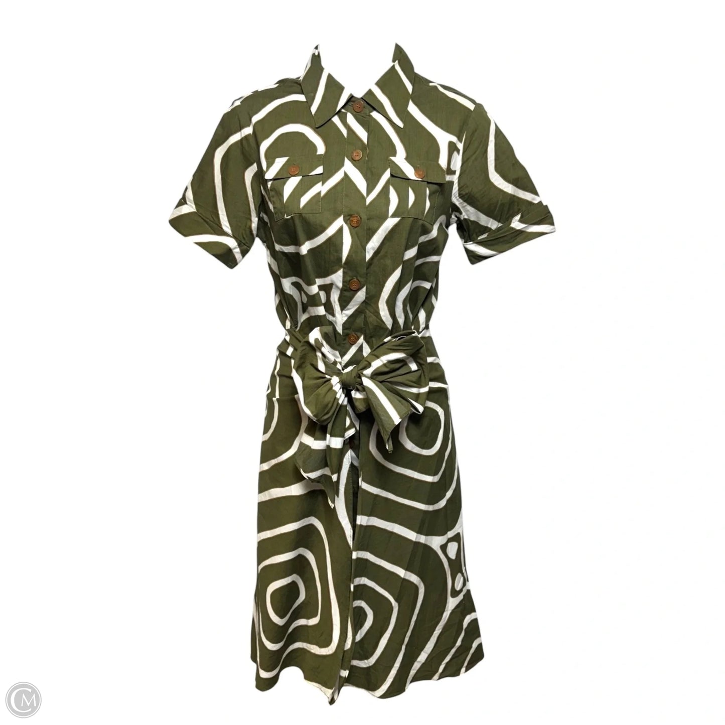 Huahine Safari Shirt Dress Designer By Diane Von Furstenberg In Green & White, Size: 2
