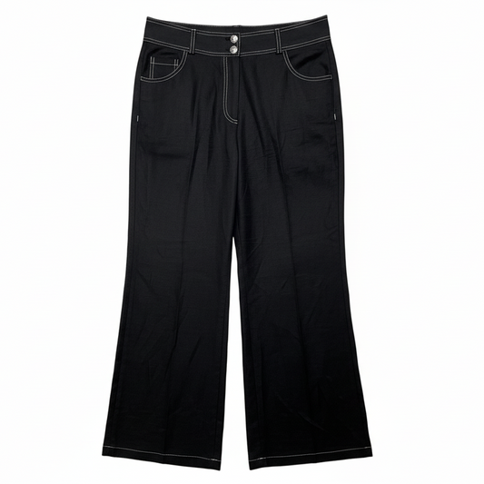 Linen-Blend Wide-Leg Pants Designer By Karl Lagerfeld In Black, Size: 8