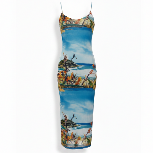 Mesh Cami Dress Casual Midi By Zara In Tropical Print, Size: L