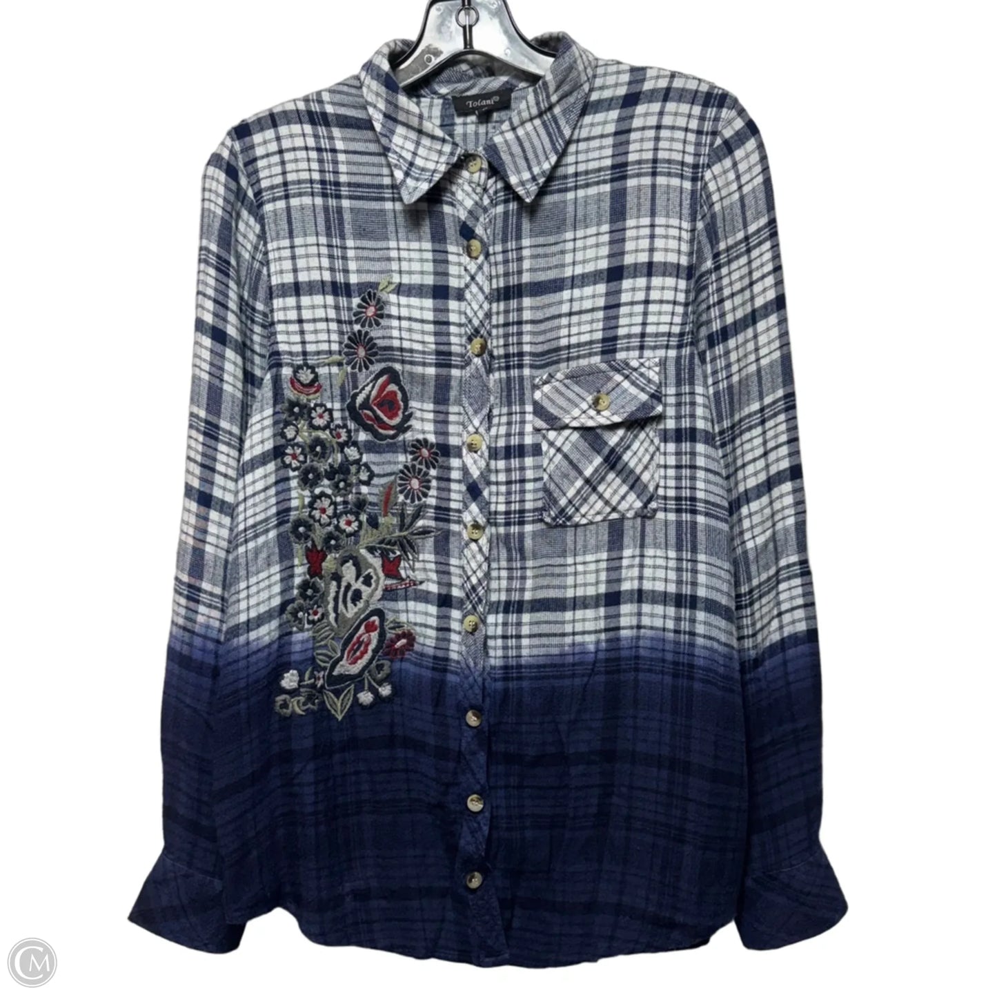 Top Long Sleeve By Tolani In Plaid Pattern, Size: M