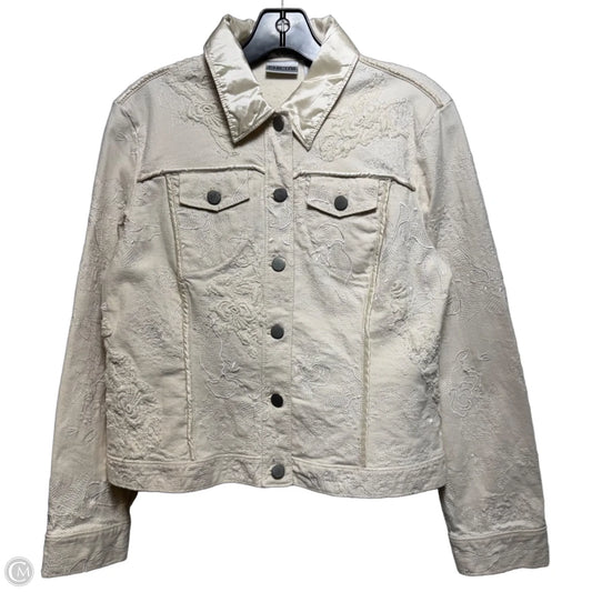 Jacket Denim By Chicos In White Denim, Size: 8
