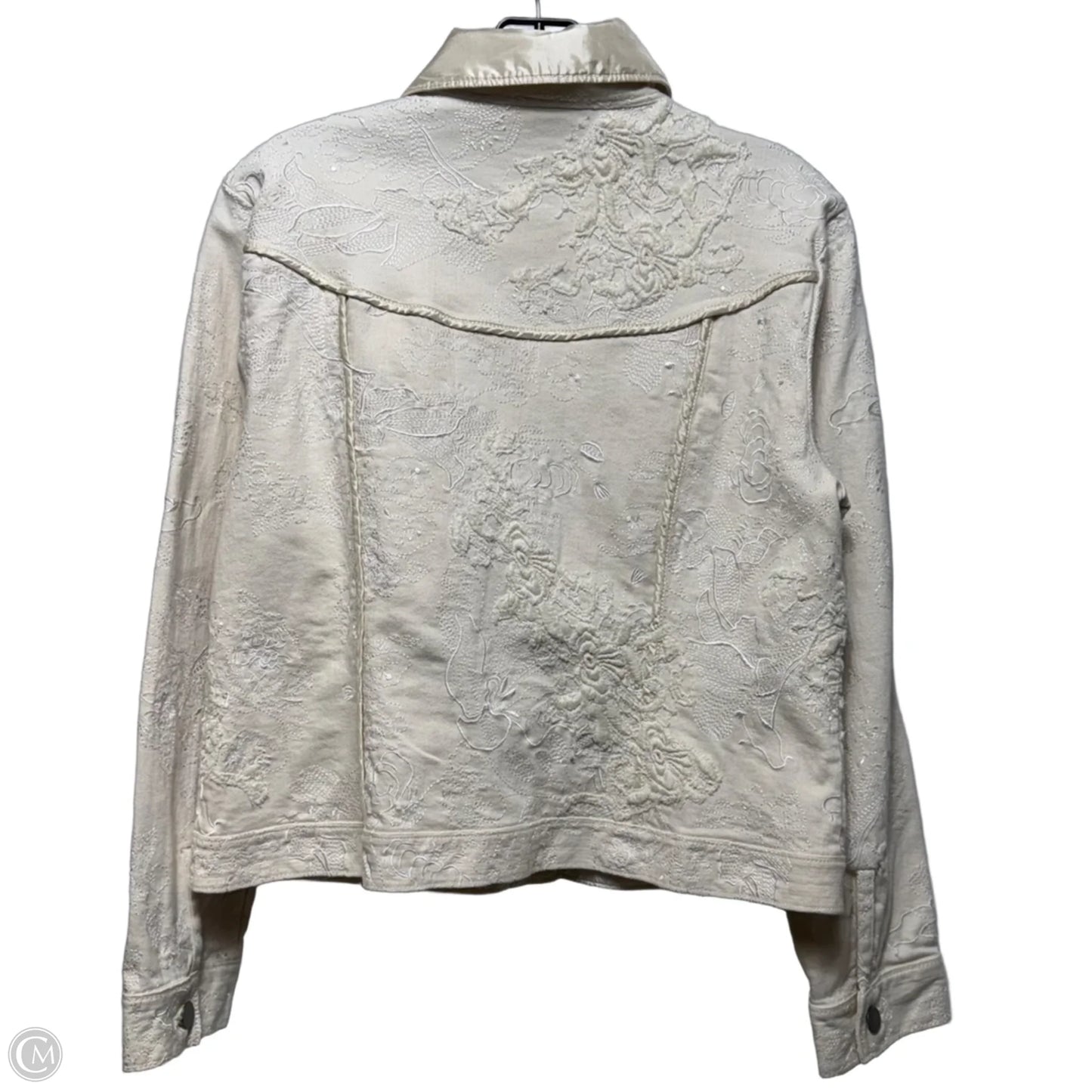 Jacket Denim By Chicos In White Denim, Size: 8