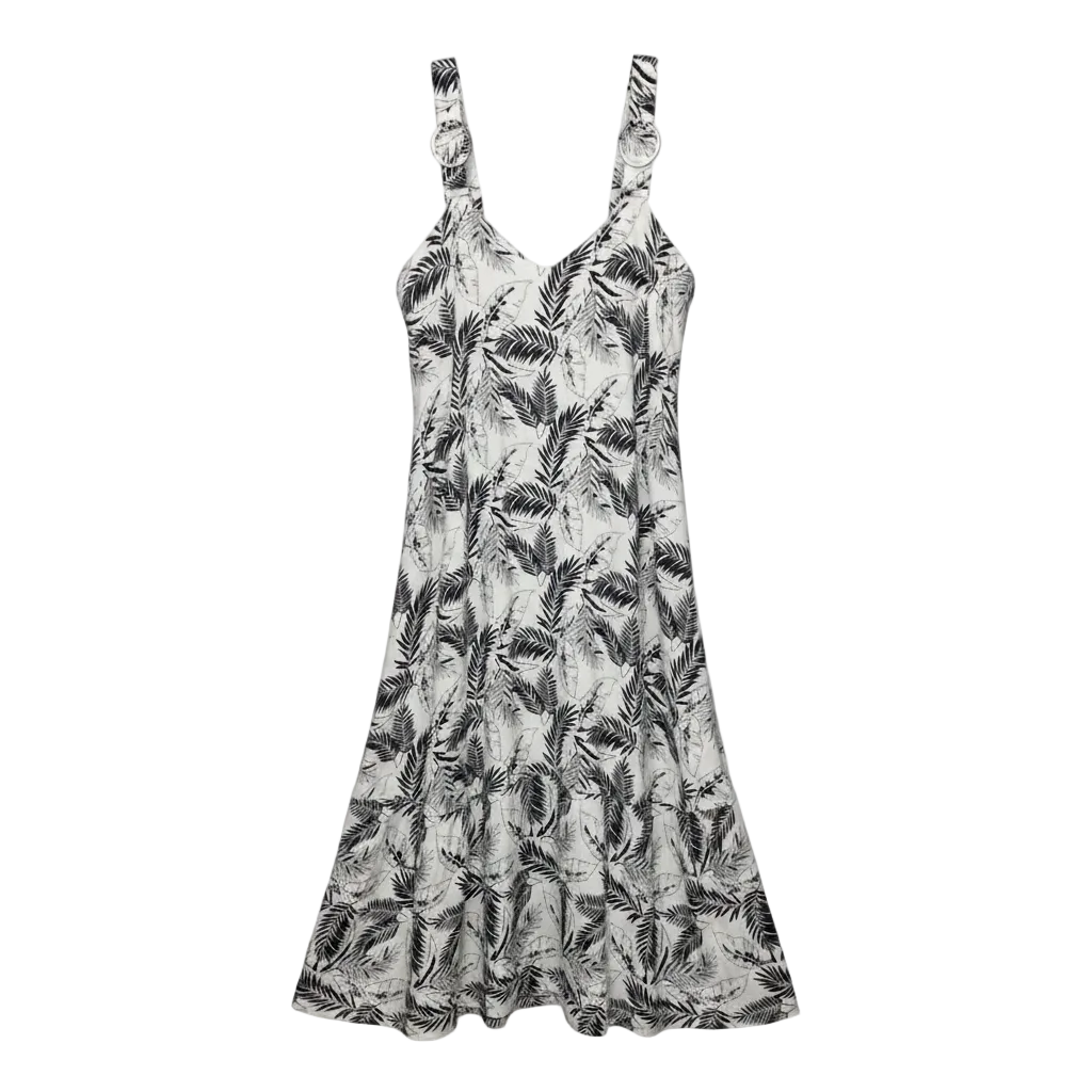 Buckle Strap Midi Dress By StitchDrop In Tropical Black & White Print, Size: L