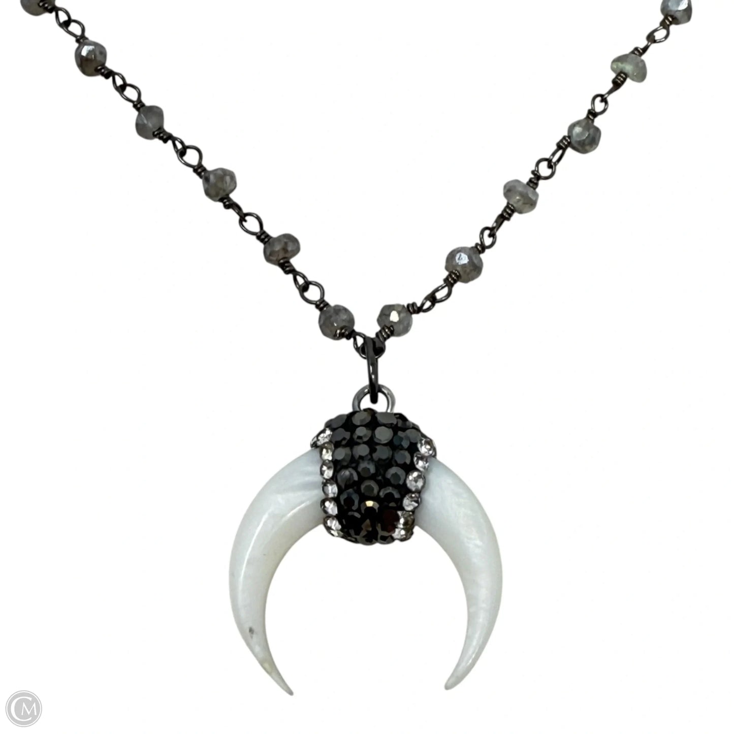 Crescent Horn Accented With Black Pavé Crystal Pendant Necklace