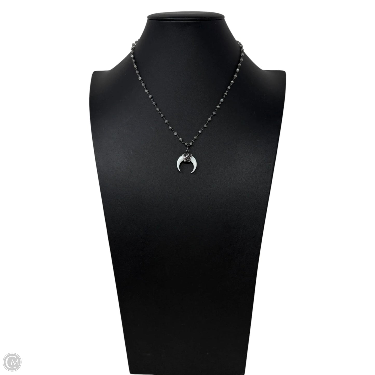 Crescent Horn Accented With Black Pavé Crystal Pendant Necklace