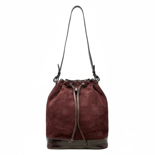 Melrose Drawstring Bucket Bag In Plum Brushed Italian Nubuck Leather Designer By Patricia Nash, Size: Medium
