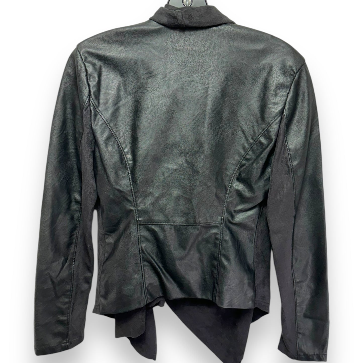 Mixed Media Faux Leather Drape Front Jacket By Blank NYC In Black, Size: S