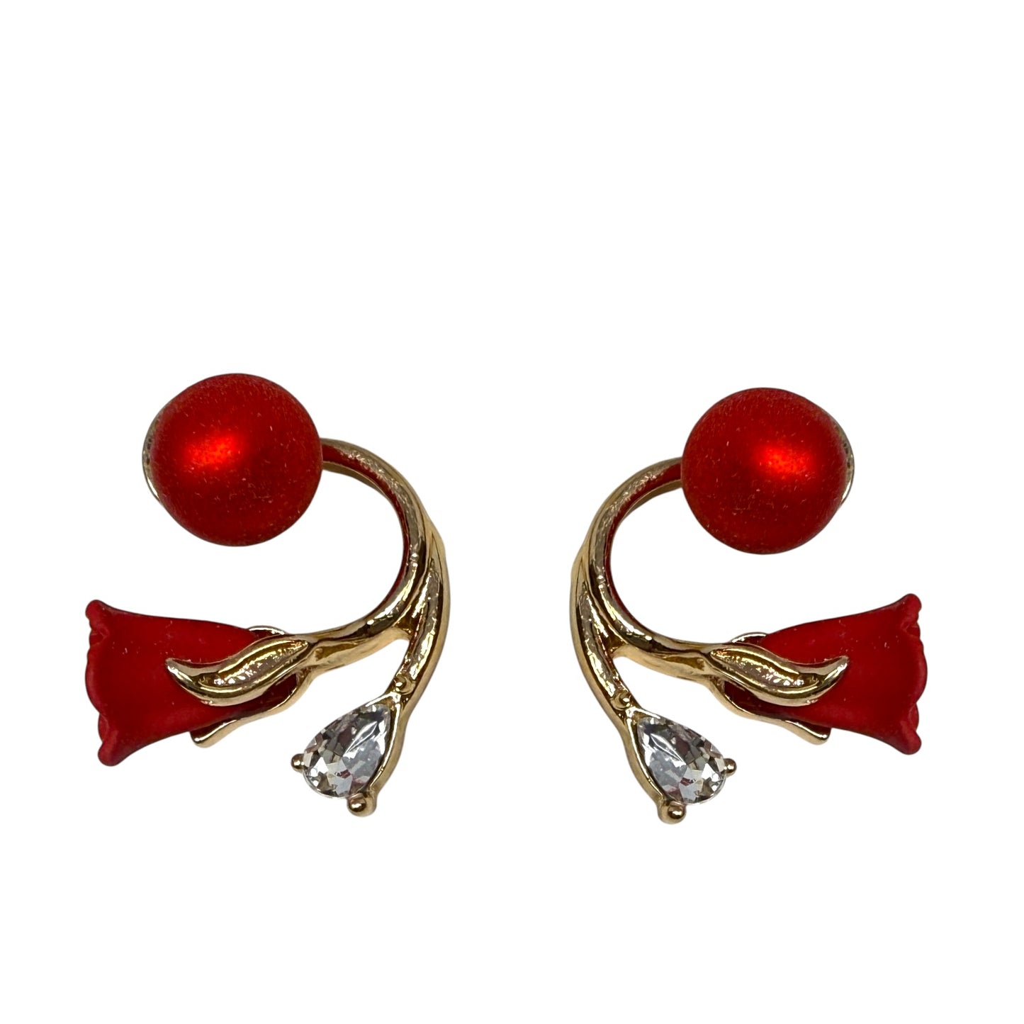 Red Tulip Earrings By Unbranded