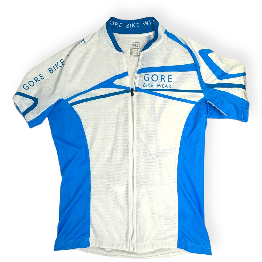 Blue & White Athletic Top Short Sleeve Gore Bike Wear, Size L