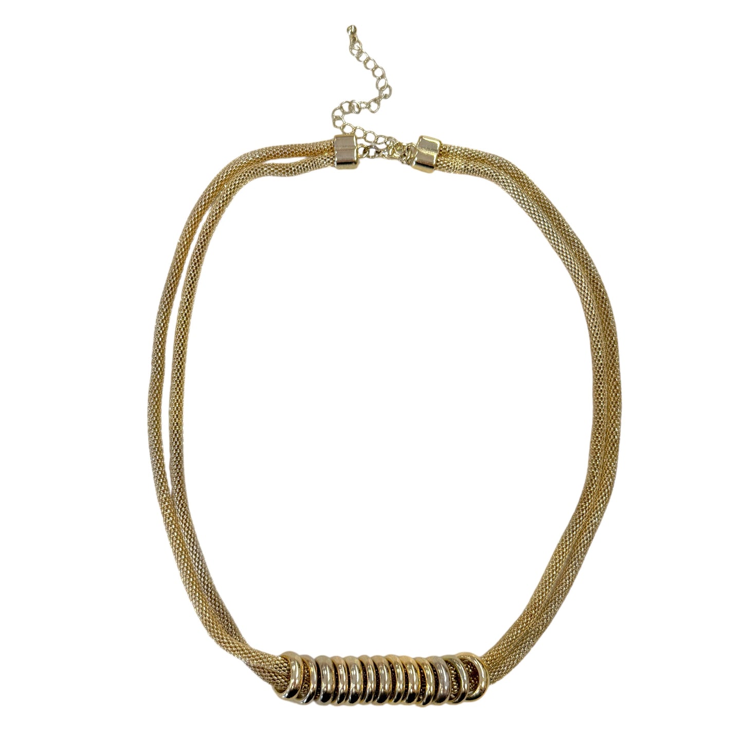 Gold Tone Mesh Tube Necklace With Rings By Unbranded