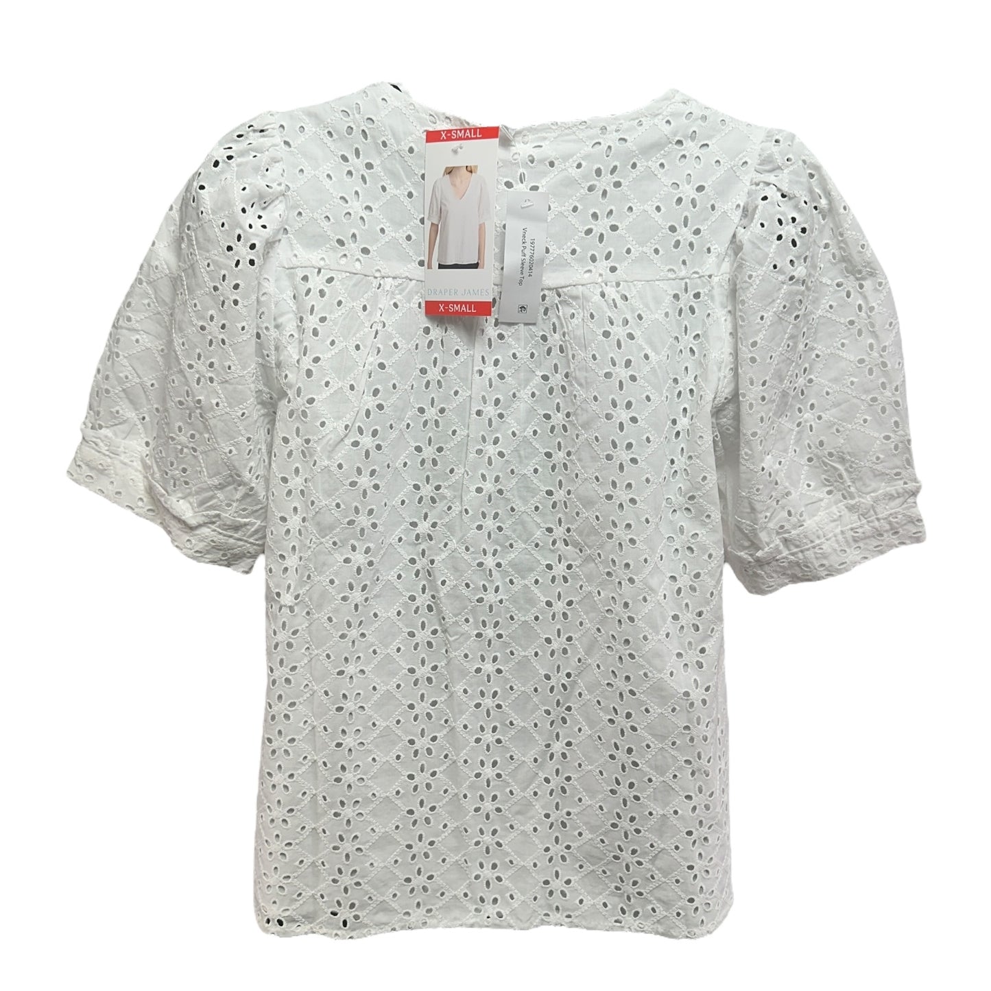 Heidi V Neck Puff Sleeve Top in White Eyelet Draper James, Size Xs