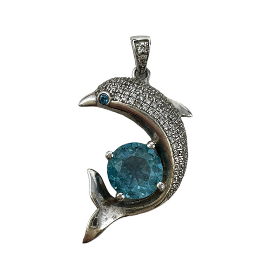 Blue Topaz &Sterling Silver Dolphin Pendant Staur