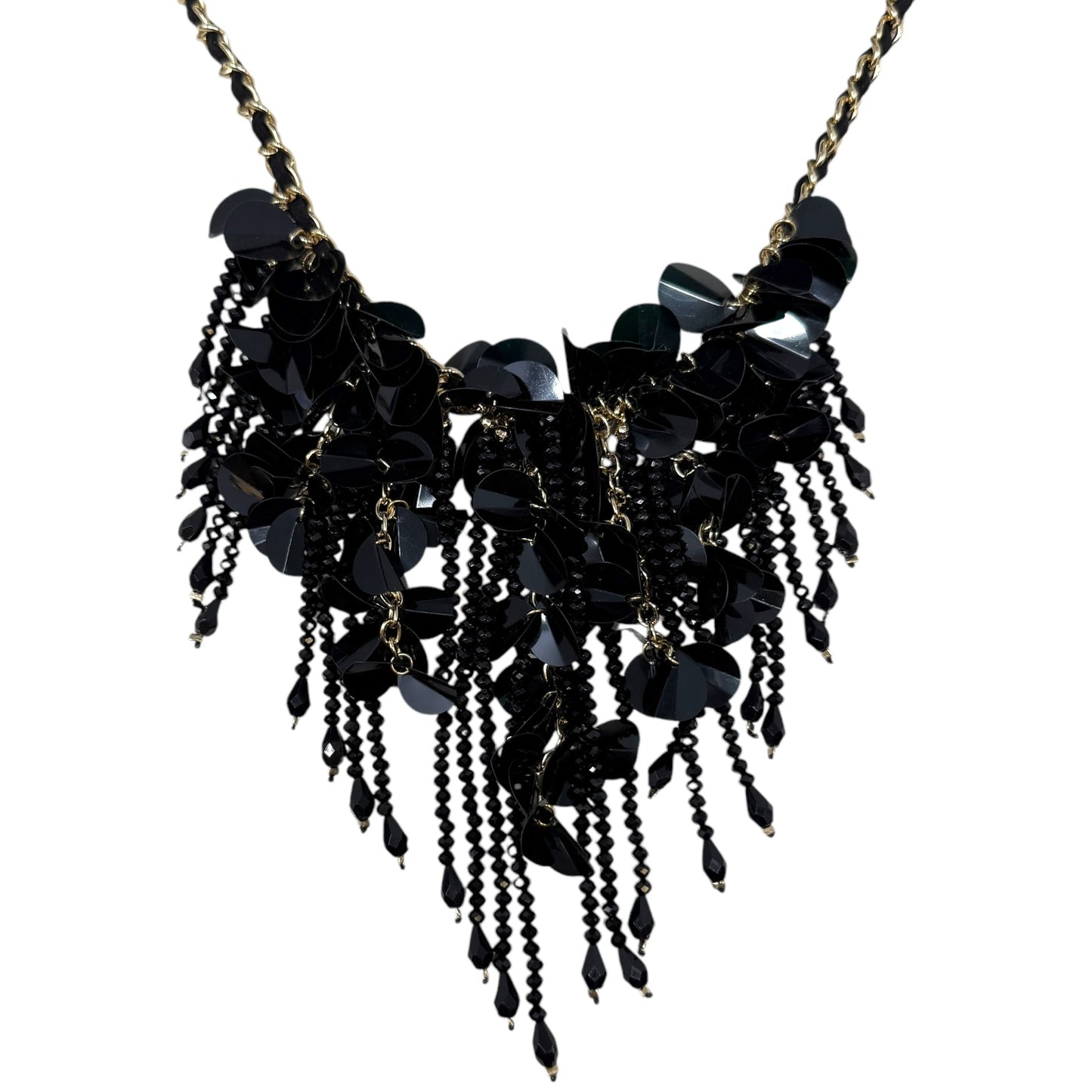 Black Beaded Statement Necklace By Unbranded