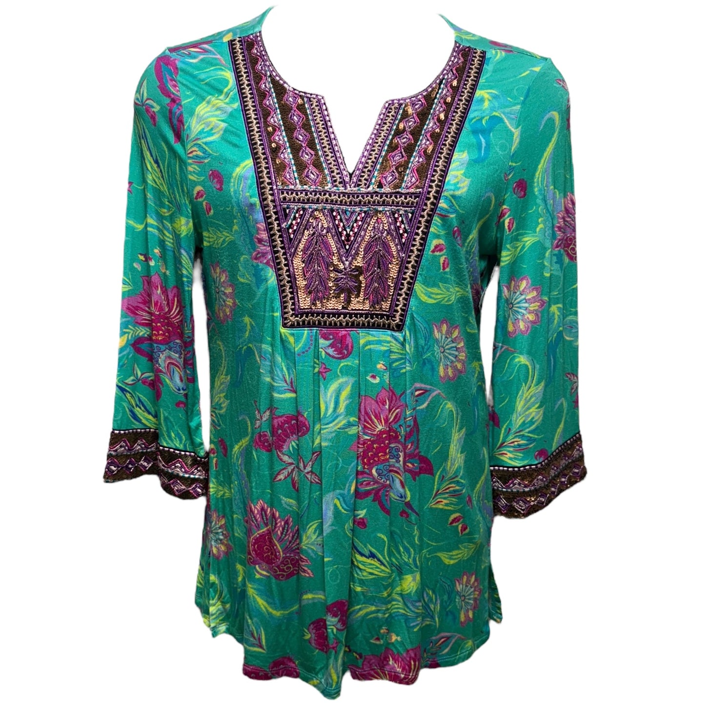 Maddalena Beaded Sequined Floral Tunic By Soft Surroundings In Multi-colored, Size: S