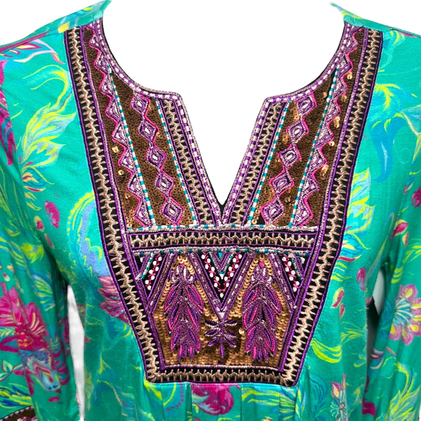 Maddalena Beaded Sequined Floral Tunic By Soft Surroundings In Multi-colored, Size: S