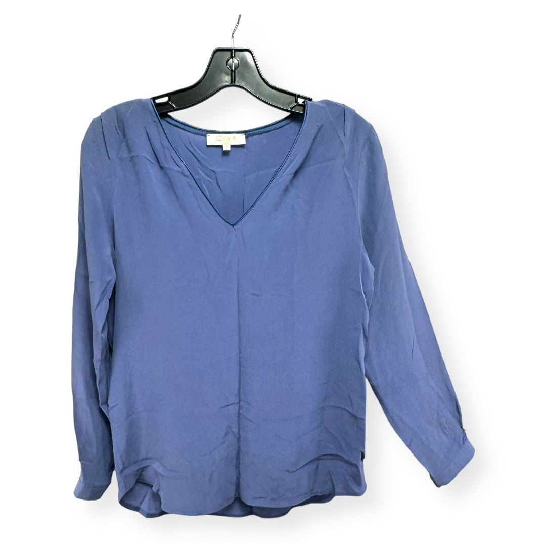 100% Silk Blue Blouse Long Sleeve Lenny B., Size S