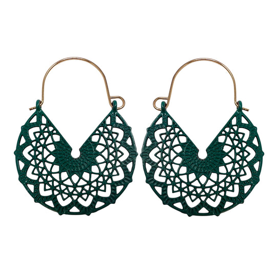 Green Mandala Hoop Earrings By Unbranded