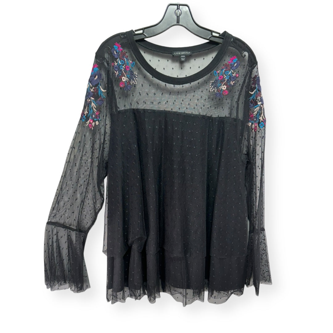 Embroidered Mesh Black Top Long Sleeve Lane Bryant, Size 22