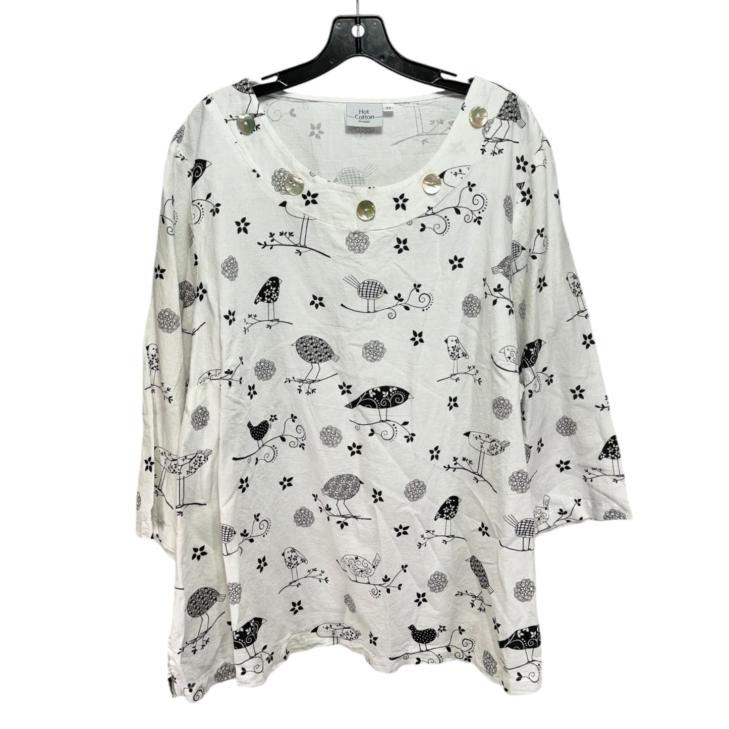 Bird Top Long Sleeve By Hot Cotton In Black & White, Size: 3x