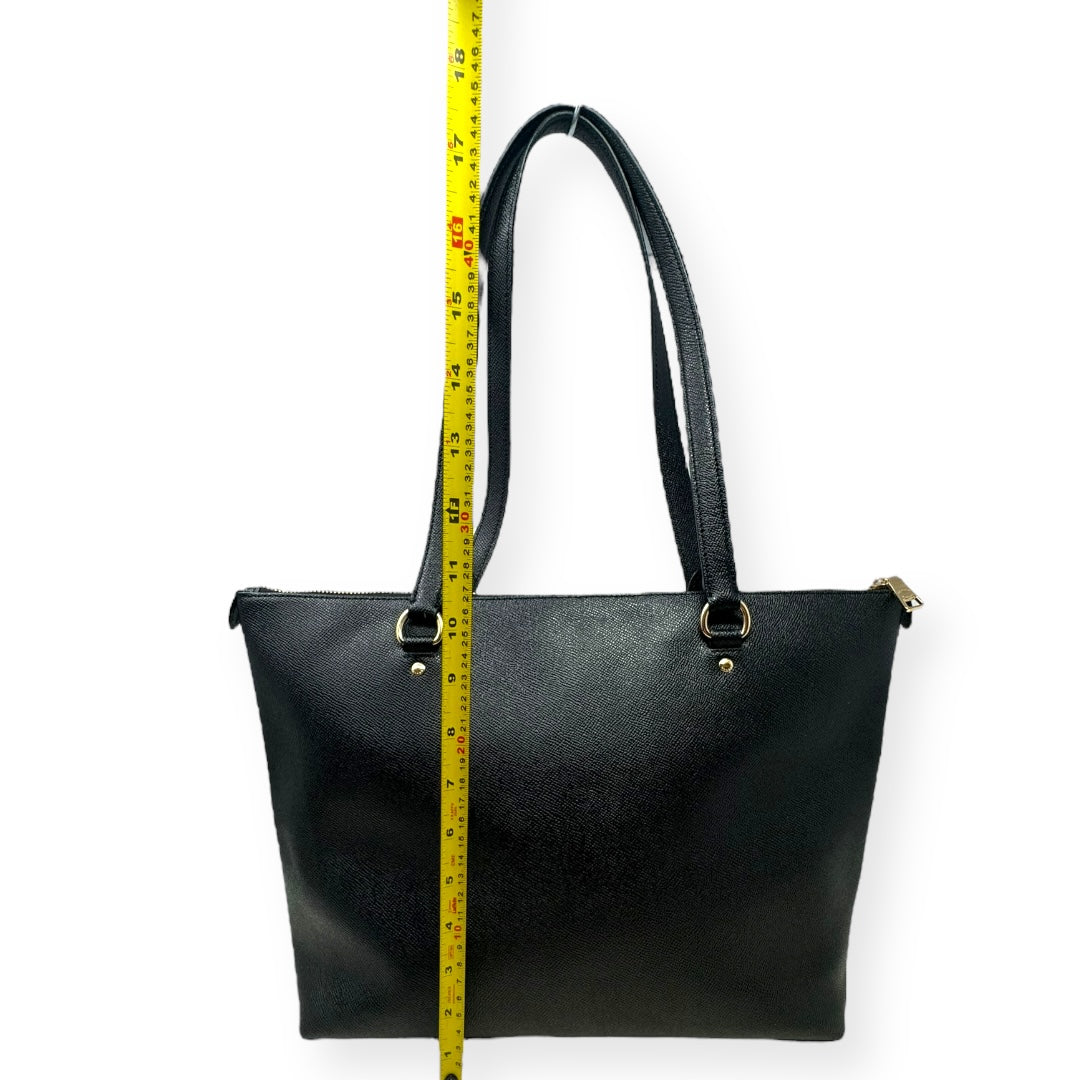 Gallery Tote in Black Crossgrain Leather Designer By Coach, Size: Medium