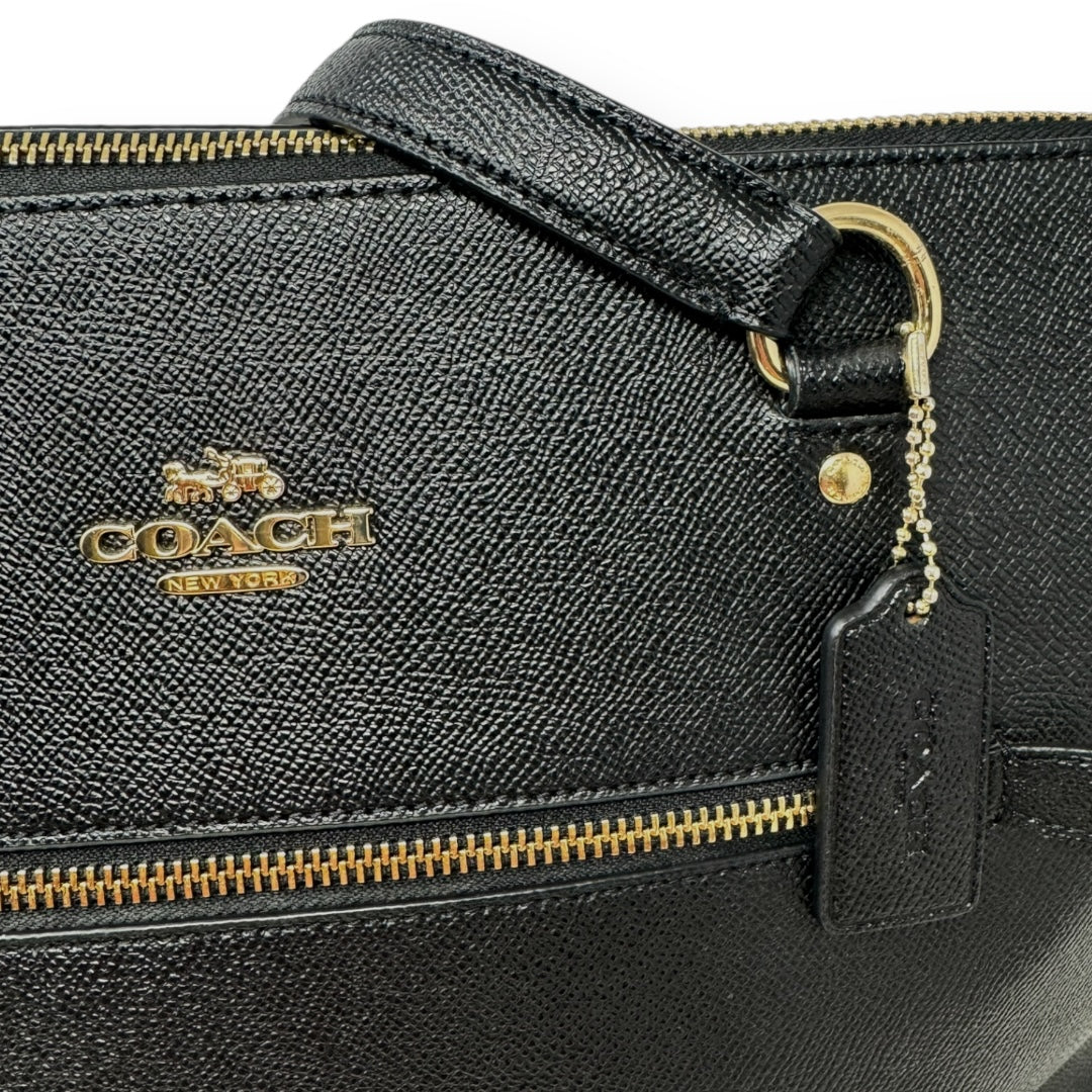 Gallery Tote in Black Crossgrain Leather Designer By Coach, Size: Medium