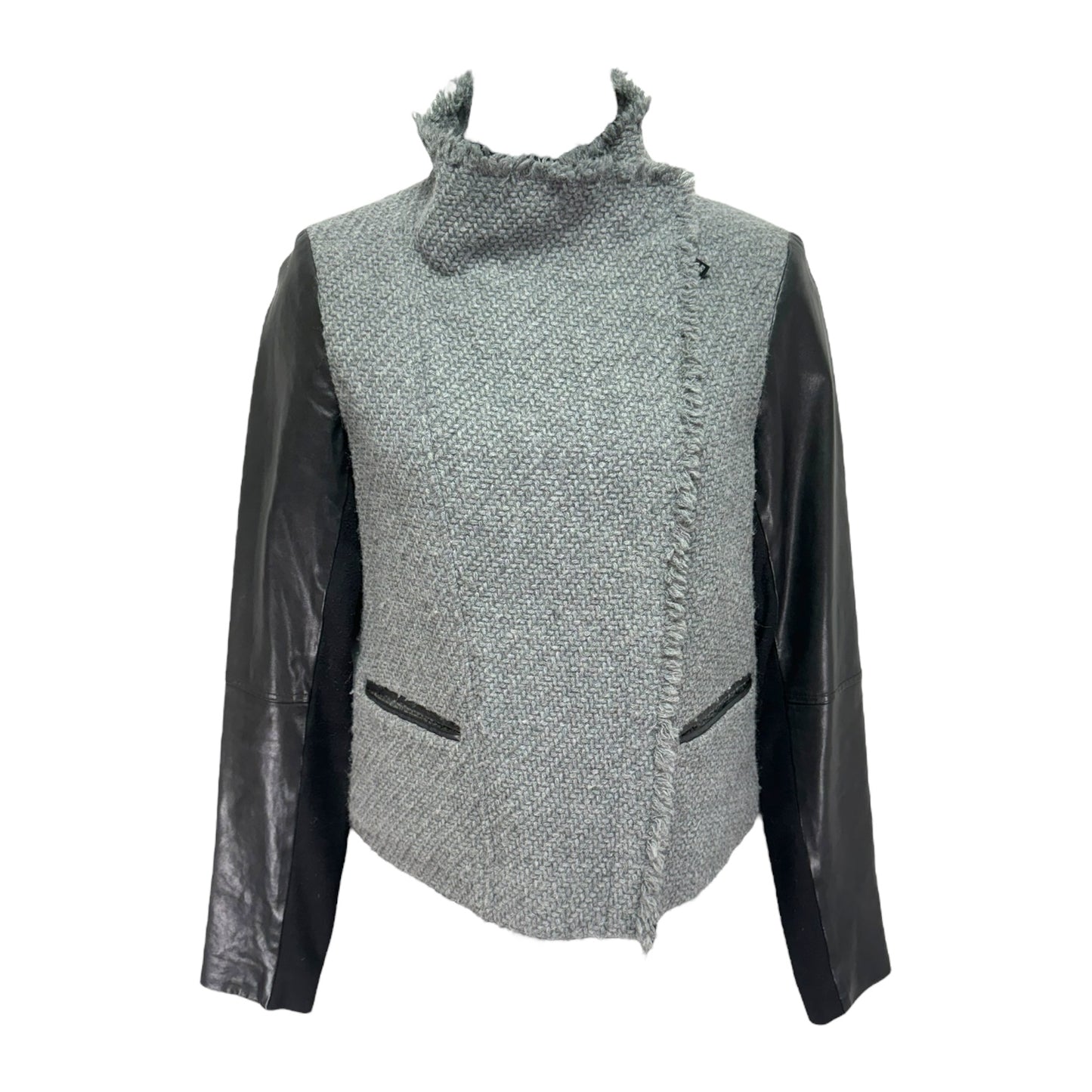 Lambskin Trim Jacket Designer By Vince In Black & Grey, Size: S