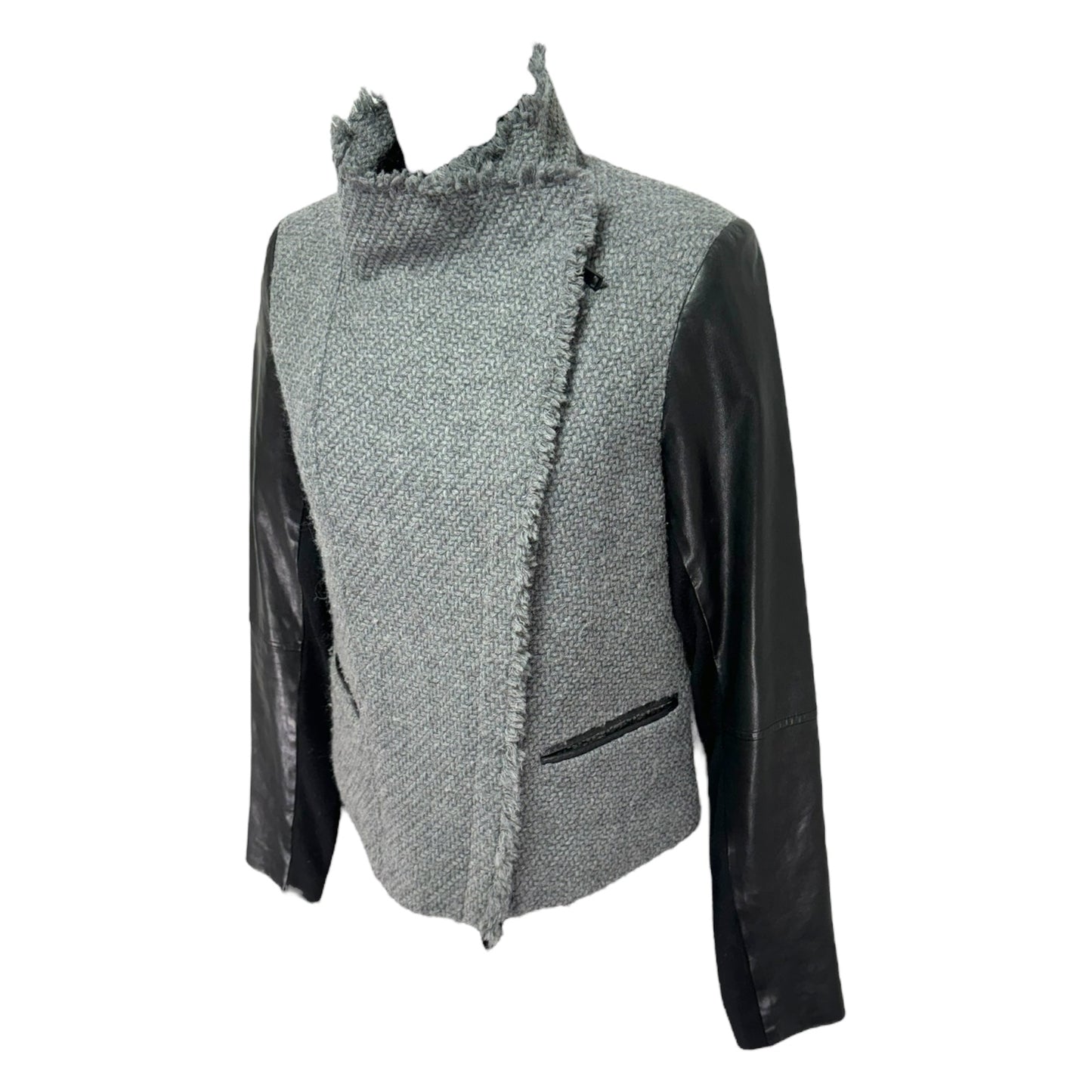 Lambskin Trim Jacket Designer By Vince In Black & Grey, Size: S