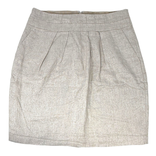 Metallic Pleated Linen Mini Skirt By Talbots In Cream & Gold, Size: 4petite