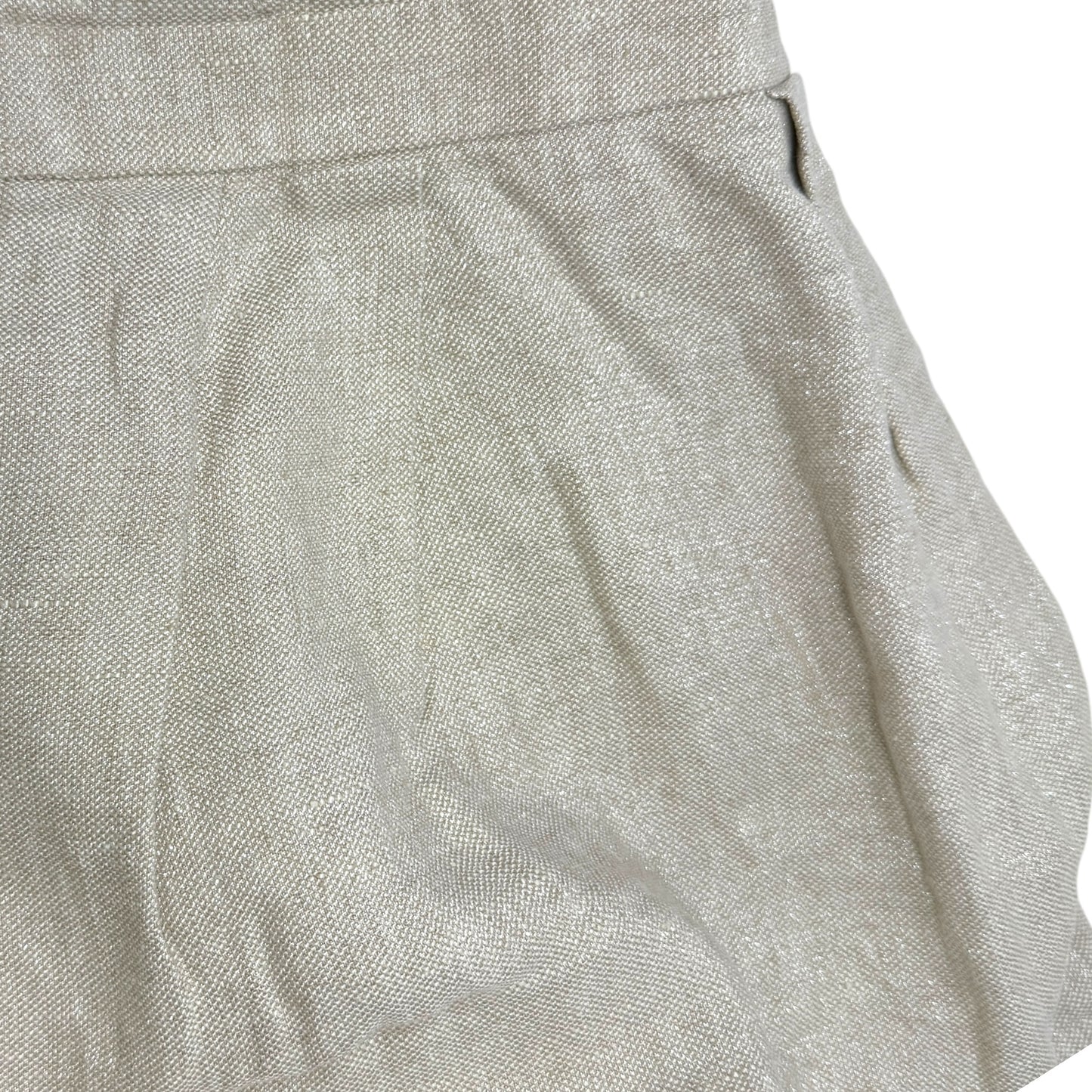 Metallic Pleated Linen Mini Skirt By Talbots In Cream & Gold, Size: 4petite