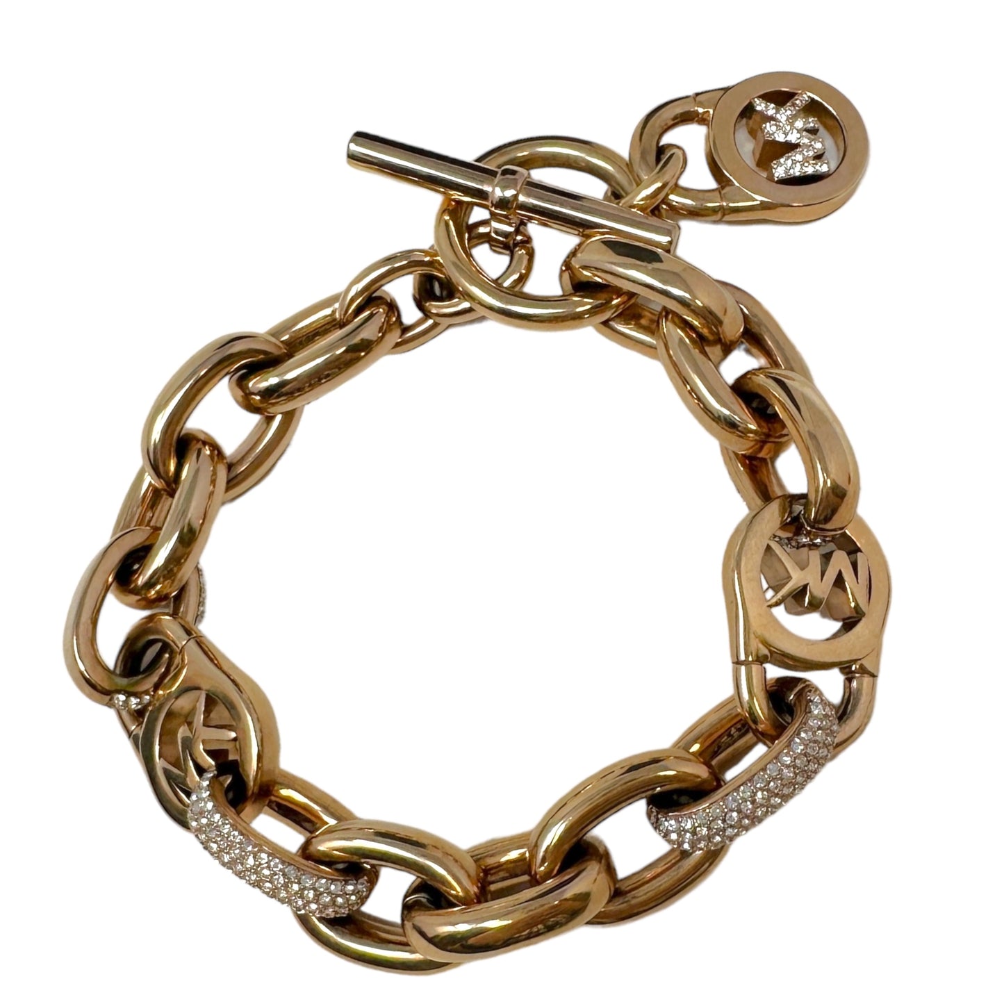 Gold-Tone Link Bracelet with Pavé Crystal Accents Designer By Michael Kors