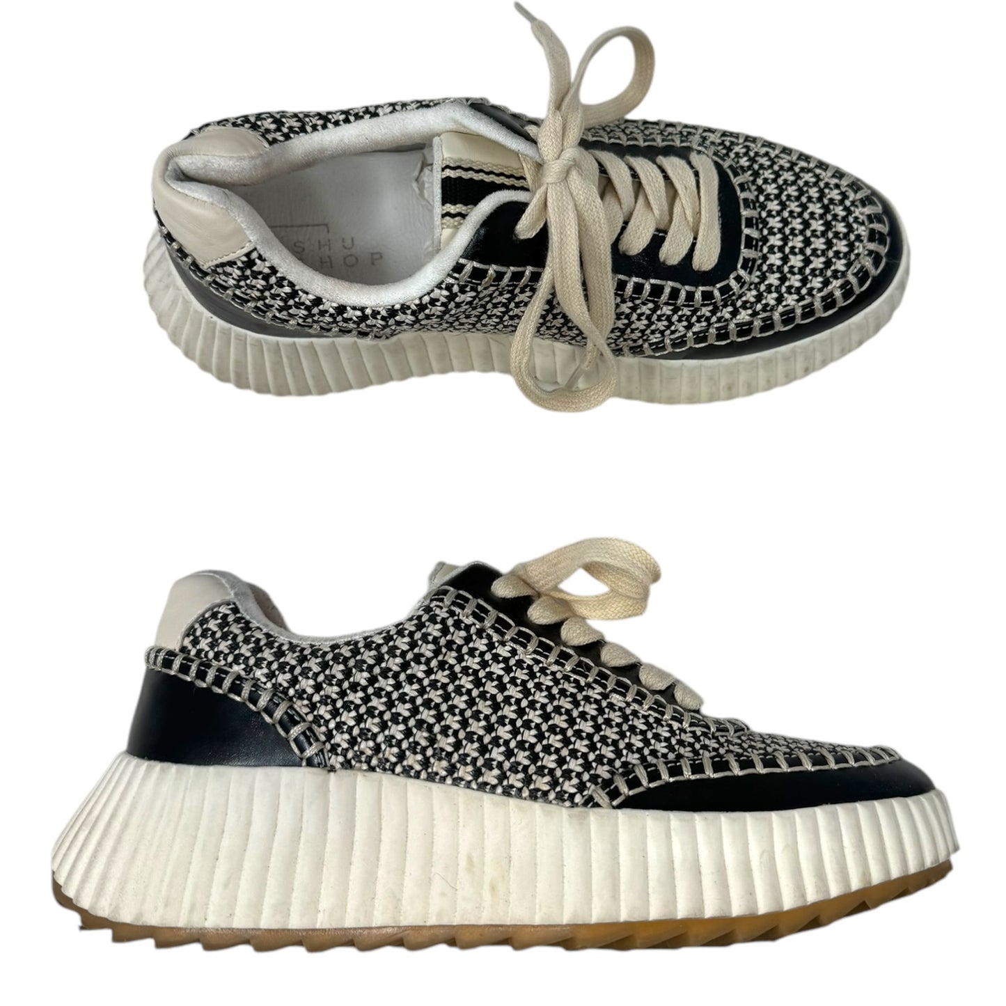 Selina Woven Platform Shoes Sneakers By Shu Shop In Black & Cream, Size: 6.5