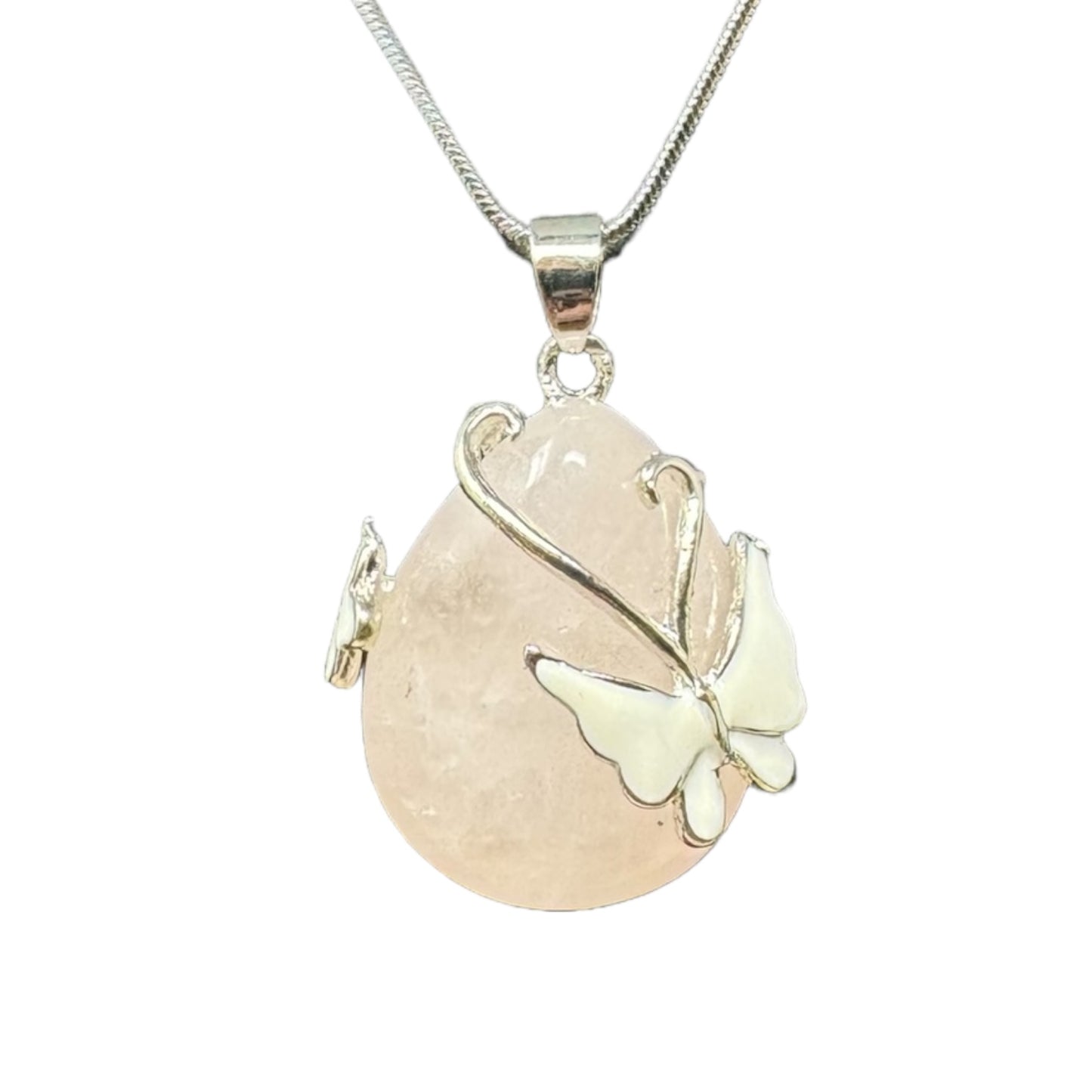 Wire Wrap Butterfly Gemstone Rose Quartz Crystal Pendant Necklace Sterling Silver By Unbranded