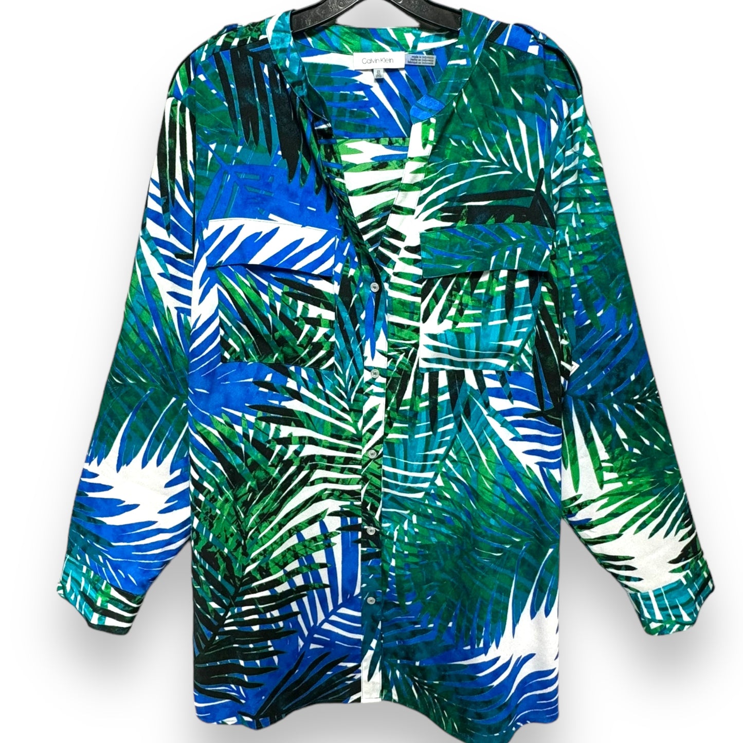 Top Long Sleeve By Calvin Klein In Tropical Print, Size: 2x