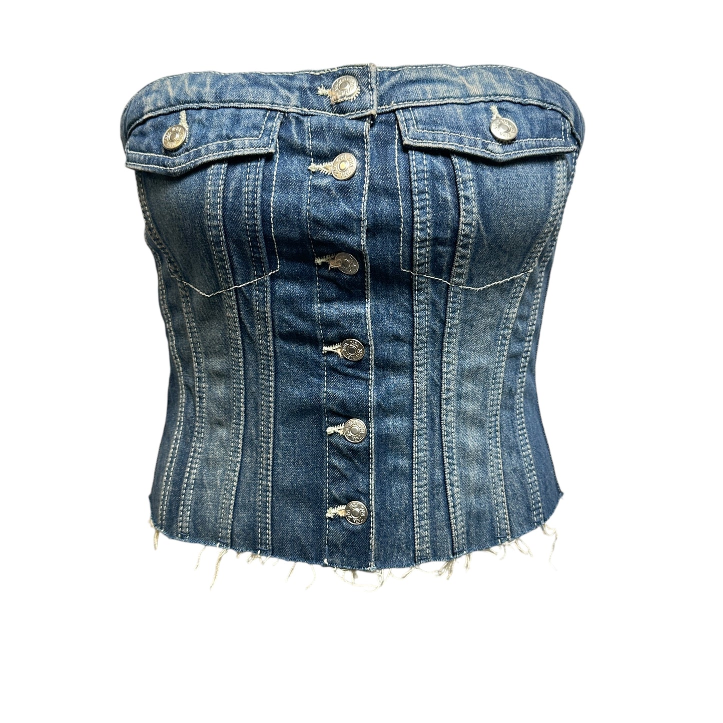 Strapless Denim Top  By Zara In Blue Denim, Size: L