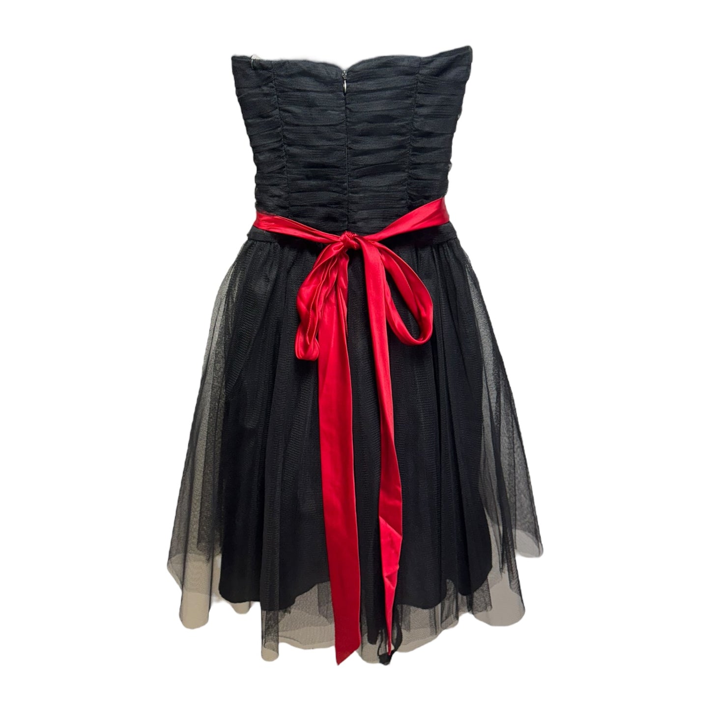 Strapless Tulle Dress Party Short By Nicole Miller In Black & Red, Size: 0