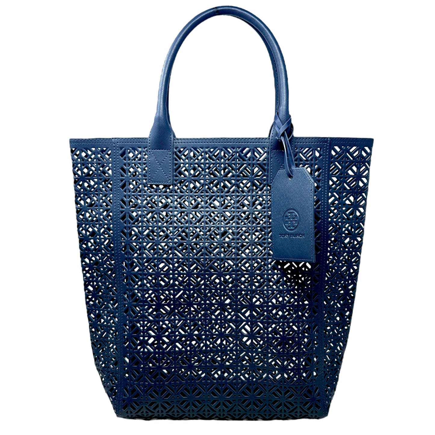 Lattice Perforated Tote Designer By Tory Burch In Navy, Size: Medium