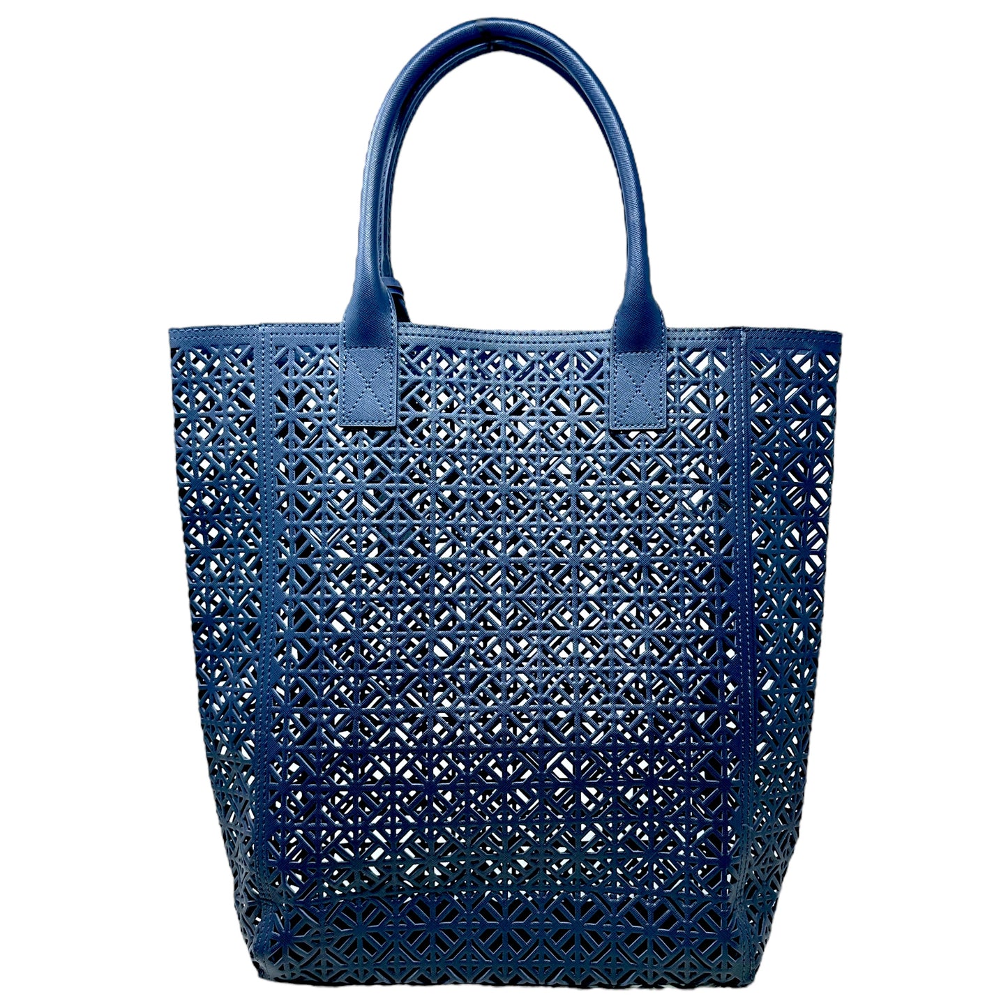 Lattice Perforated Tote Designer By Tory Burch In Navy, Size: Medium