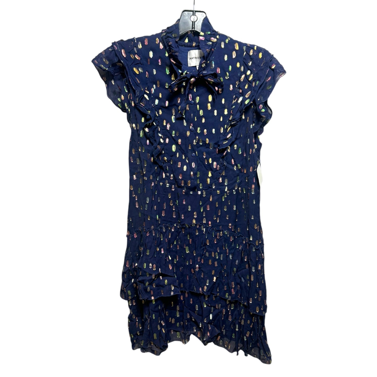 Adalie Pussy-Bow Tiered Fil Coupé Georgette Mini Dress By Antik Batik In Midnight Blue, Size: M