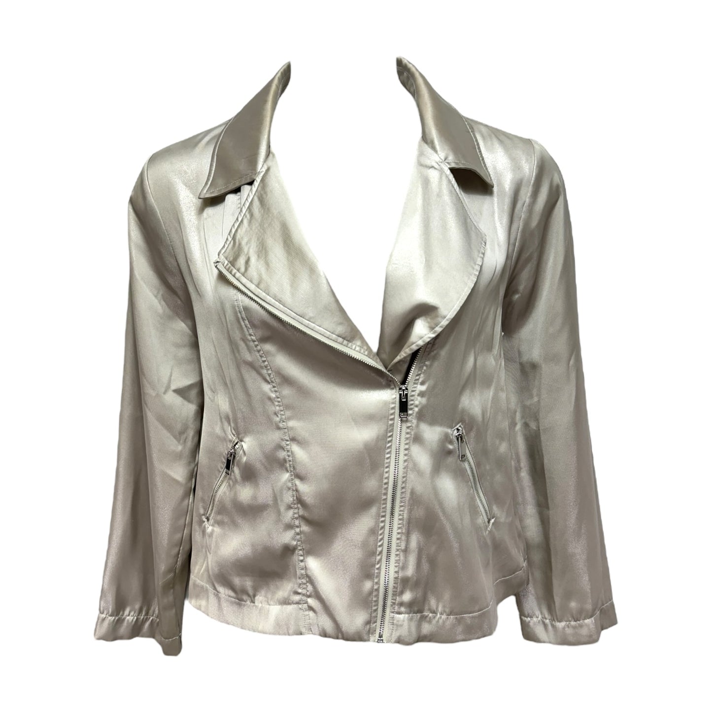 Metallic Jacket Moto By Lola & Sophie In Silver, Size: L