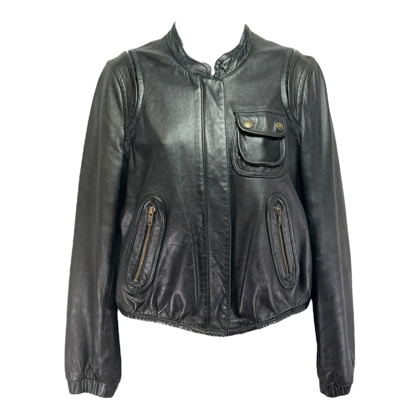 Lambskin Leather Moto Jacket Designer By See By Chloe In Black, Size: 8