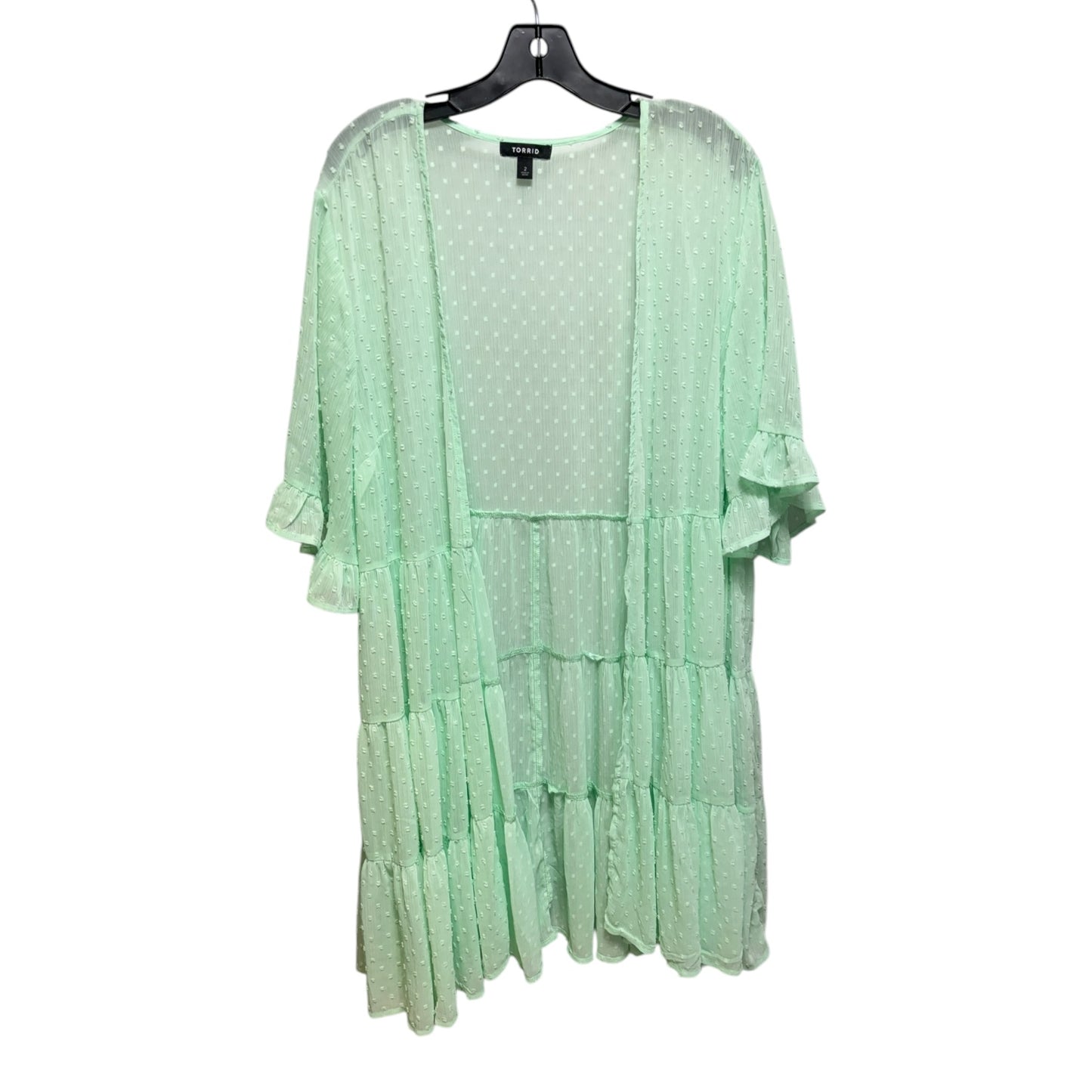 Tiered Short Sleeve Kimono By Torrid In Green, Size: 2