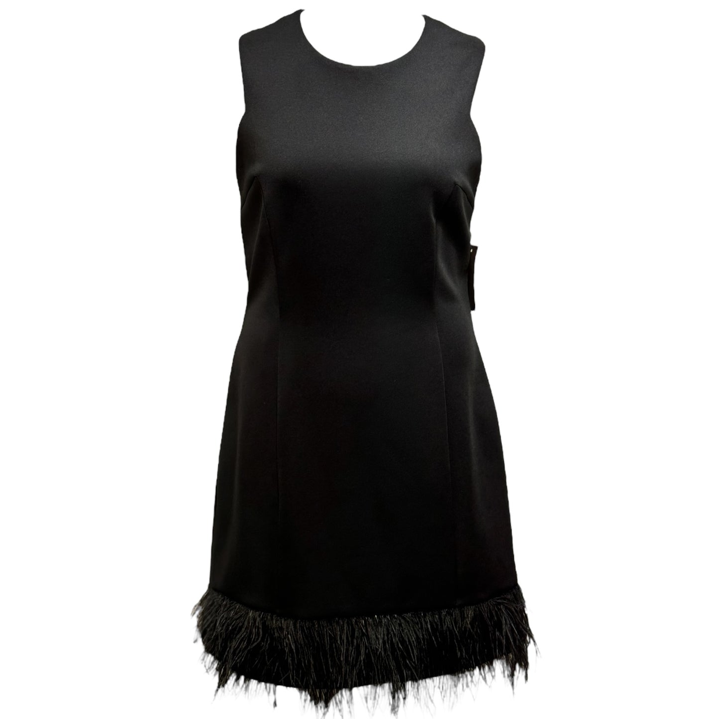 Feather Hem Cocktail Dress By Donna Ricco In Black, Size: 16